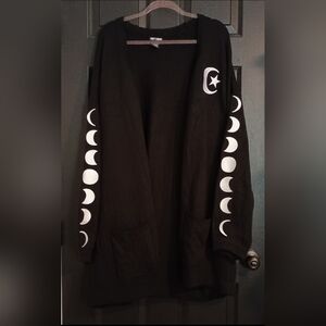 Black Cardigan with Moon Phase Sleeves Embroidered